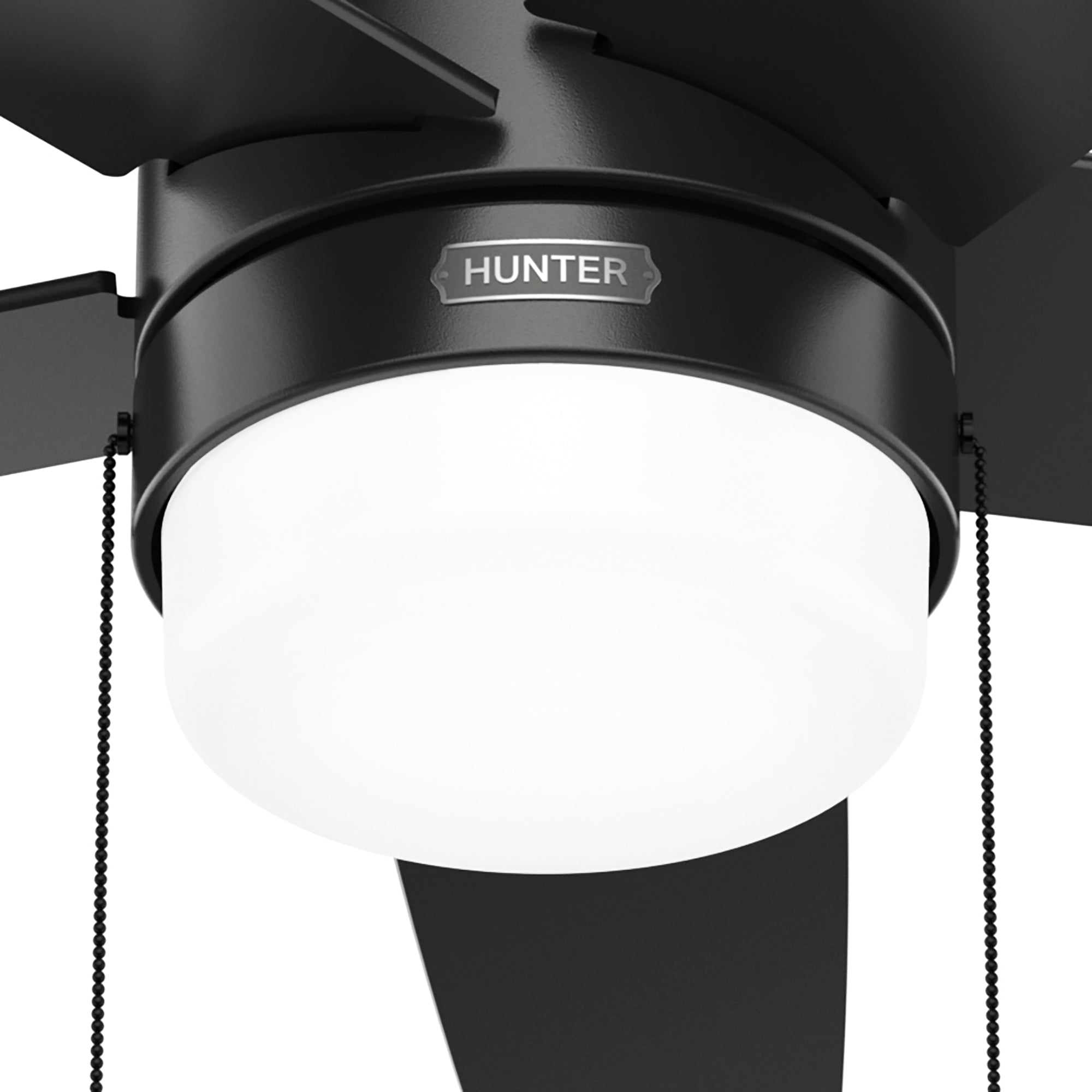 Hunter 44 inch Bardot Ceiling Fan with LED Light Kit and Pull Chain Ceiling Fan Hunter Matte Black Matte Black / Greyed Walnut White Lens