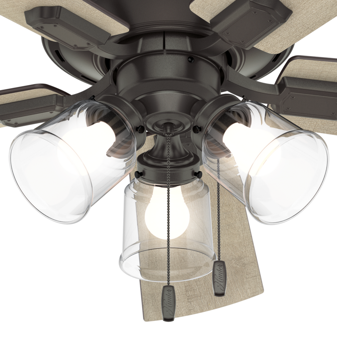 Hunter 52 inch Crestfield Ceiling Fan with LED Light Kit and Pull Chain Indoor Ceiling Fans Hunter Noble Bronze Bleached Grey Pine / Greyed Walnut Clear