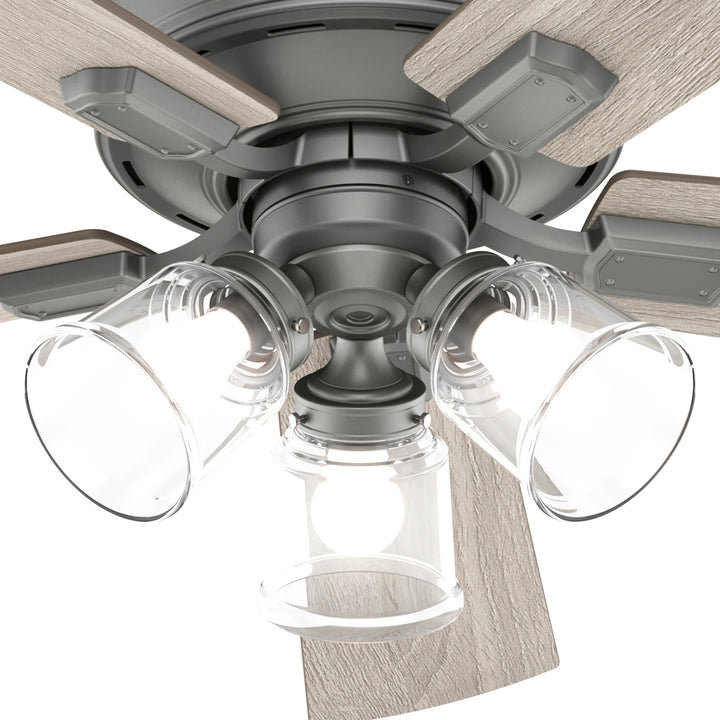 Hunter 52 inch Crestfield Ceiling Fan with LED Light Kit and Handheld Remote Indoor Ceiling Fans Hunter Matte Silver Light Gray Oak / Warm Grey Oak Clear