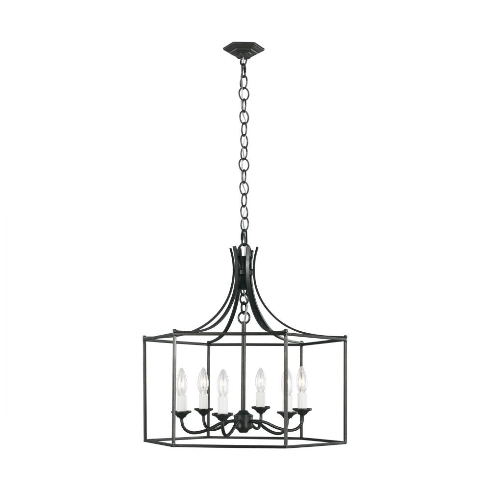 Generation Lighting  6 - Light Lantern AC1046SMS Chandeliers Visual Comfort Studio Collection Steel  