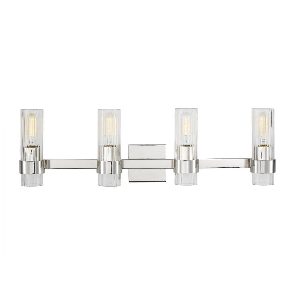 Generation Lighting  4 - Light Vanity CV1024PN Wall Sconces Visual Comfort Studio Collection Nickel  