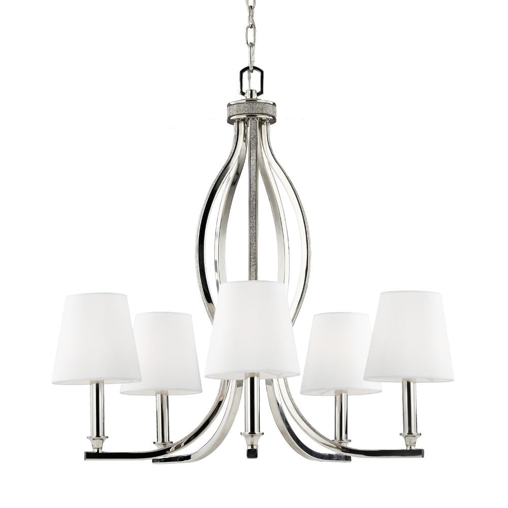 Generation Lighting - Feiss 5 - Light Crystal Inlay Chandelier Polished Nickel F2967/5PN Chandeliers Generation Lighting Nickel  