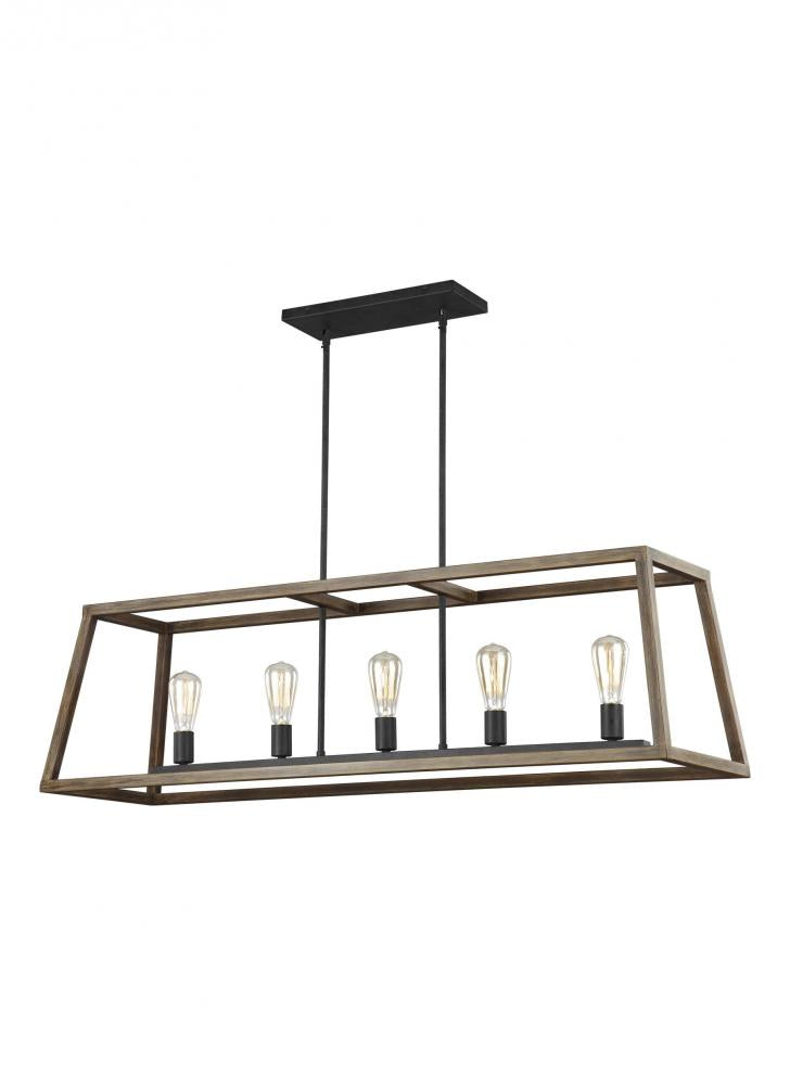 Generation Lighting - Feiss 5 - Light Island Chandelier F3193/5WOW/AF Linear Chandeliers Visual Comfort Studio Collection Wood  