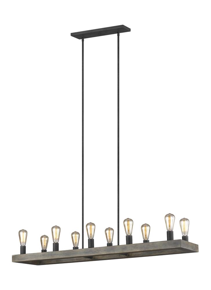 Generation Lighting - Feiss 10-Light Linear Chandelier F3931/10WOW/AF Linear Chandeliers Visual Comfort Studio Collection Wood  