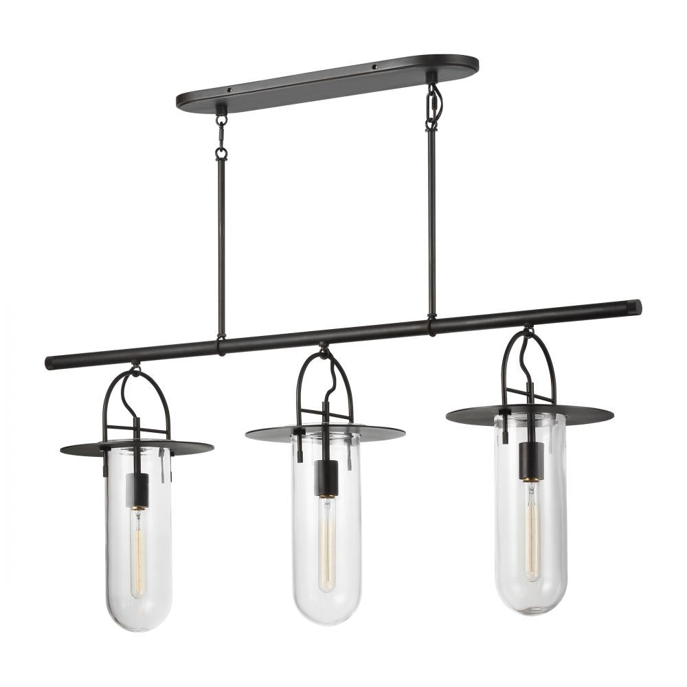 Generation Lighting  3 - Light Linear Chandelier KC1023AI Linear Chandeliers Visual Comfort Studio Collection Black|Brown  