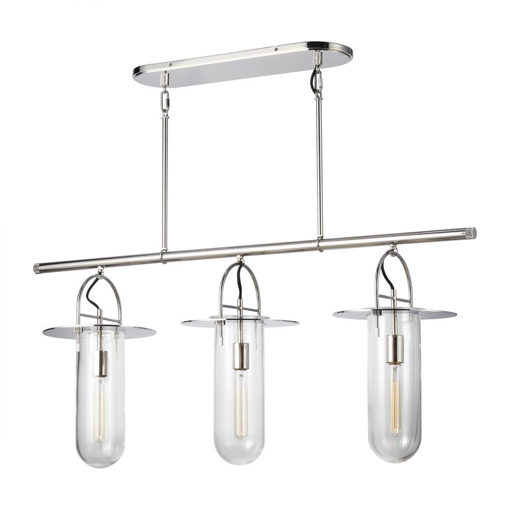 Generation Lighting  3 - Light Linear Chandelier KC1023PN Linear Chandeliers Visual Comfort Studio Collection Nickel  