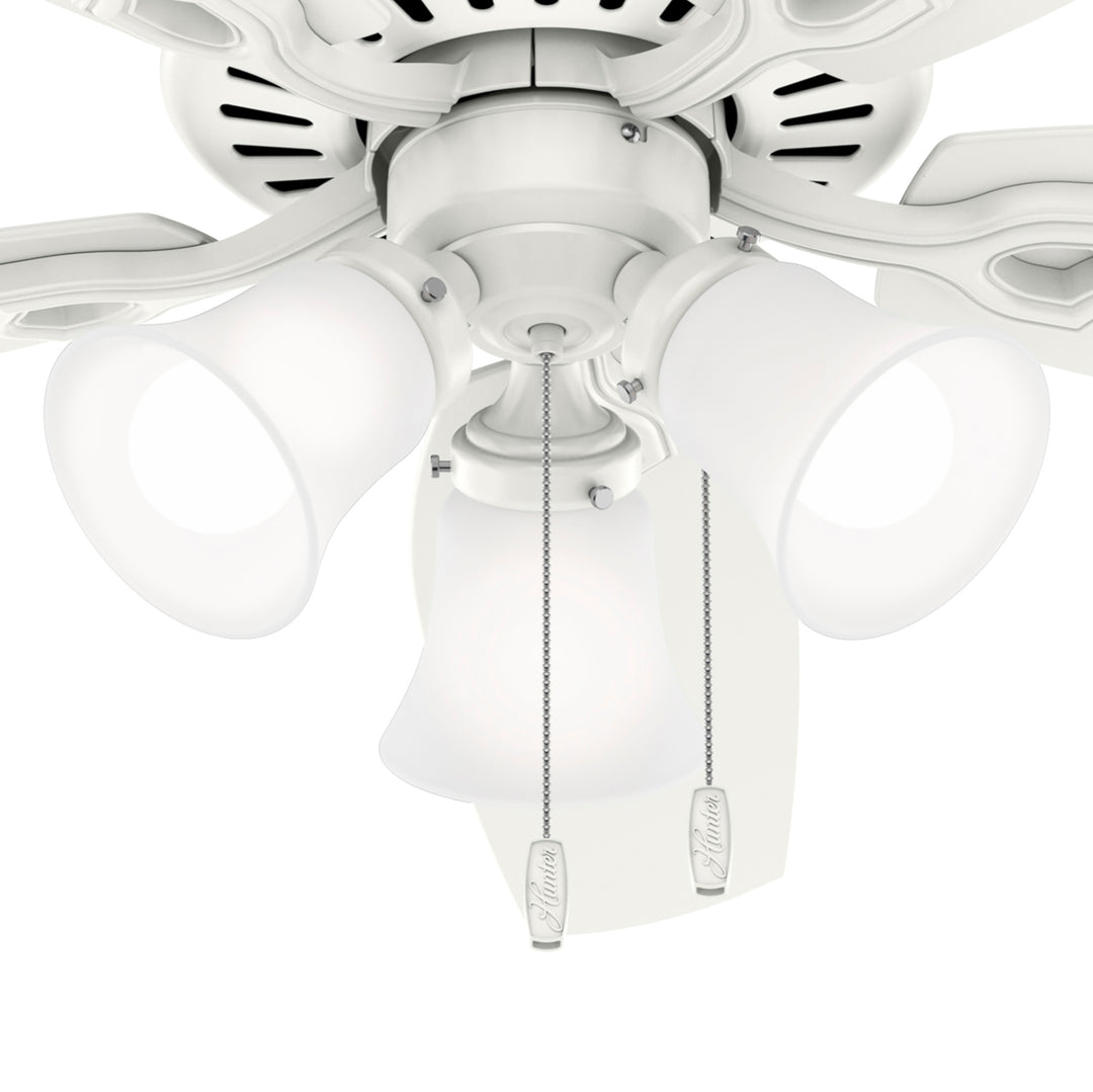 Hunter 52 inch Builder Ceiling Fan with LED Light Kit and Pull Chain Indoor Ceiling Fans Hunter Fresh White Fresh White / Light Oak Clear Frosted