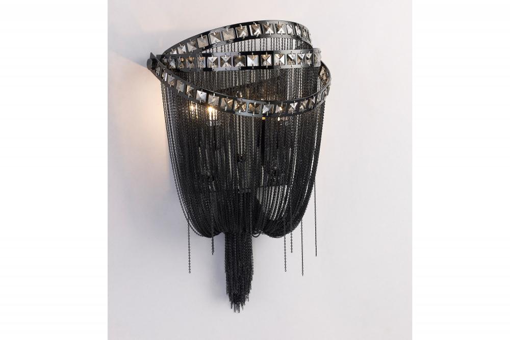 Avenue Lighting WILSHIRE BLVD. COLLECTION BLACK CHROME CHAIN AND SMOKE CRYSTAL WALL SCONCE HF1607
