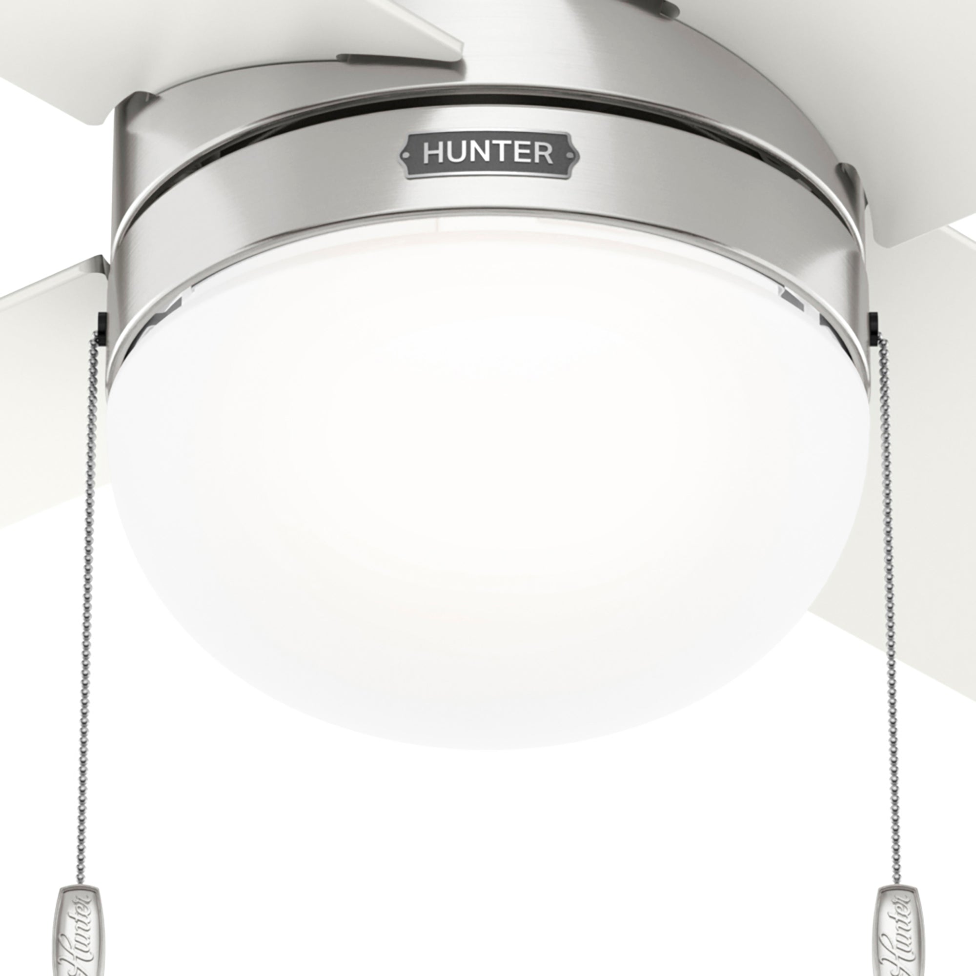 Hunter 52 inch Timpani Ceiling Fan with LED Light Kit and Pull Chain Ceiling Fan Hunter Brushed Nickel Fresh White / Fresh White Painted Cased White
