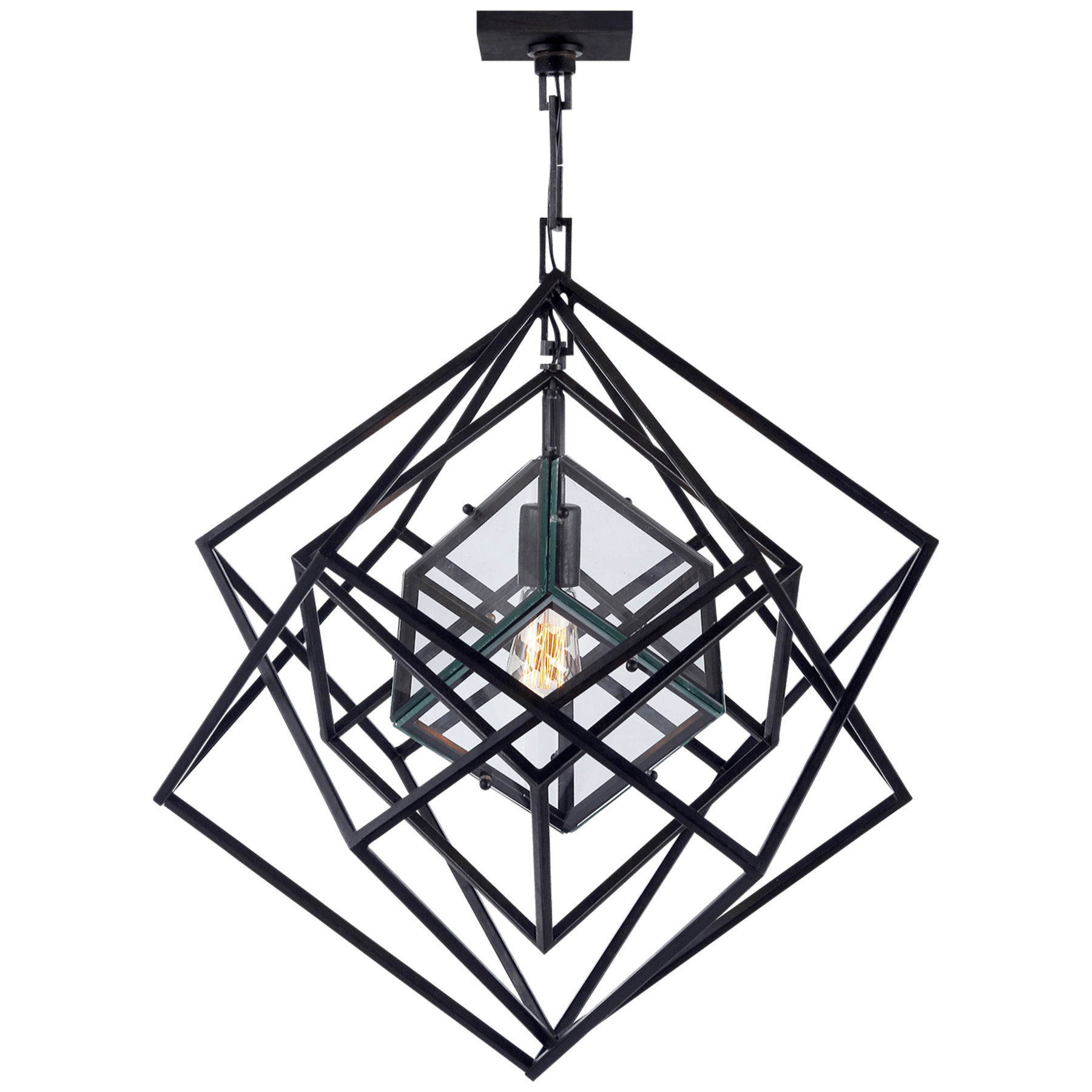 Visual Comfort Cubist Small Chandelier Chandeliers Visual Comfort Aged Iron Clear Glass 