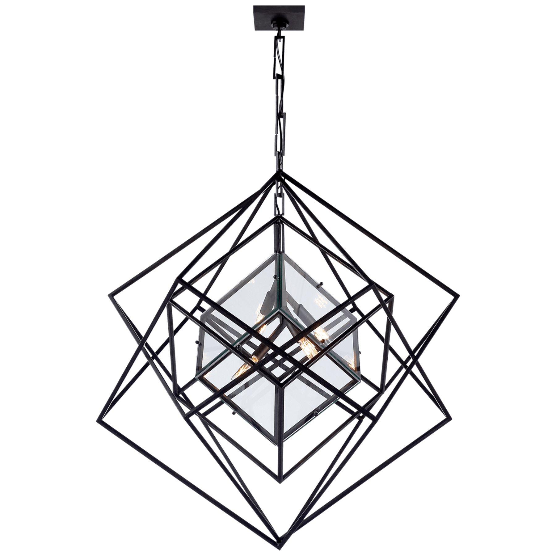Visual Comfort Cubist Medium Chandelier Chandeliers Visual Comfort Aged Iron Clear Glass 