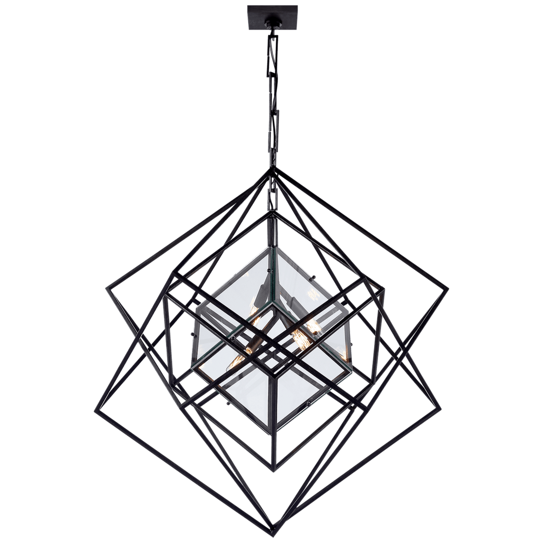 Visual Comfort Cubist Medium Chandelier Pendants Visual Comfort & Co. Aged Iron Clear Glass 