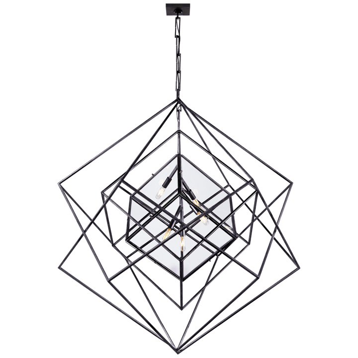 Visual Comfort Cubist Large Chandelier Pendants Visual Comfort & Co. Aged Iron Clear Glass 