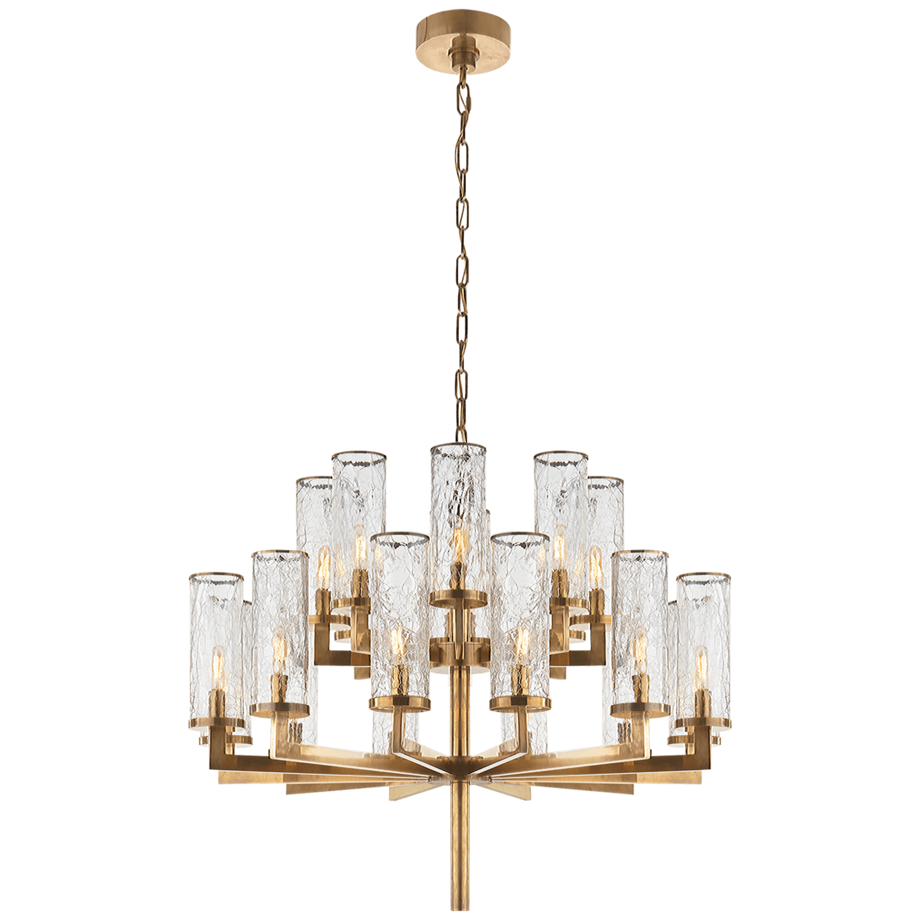 Visual Comfort Liaison Double Tier Chandelier Chandeliers Visual Comfort Antique-Burnished Brass Crackle Glass 