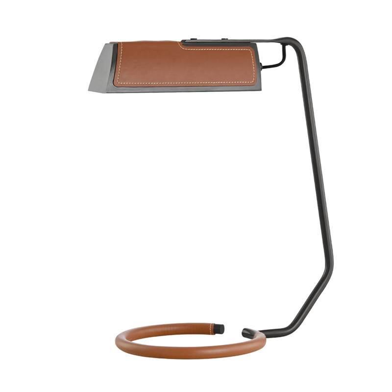 Hudson Valley 1 LIGHT TABLE LAMP W/ SADDLE LEATHER L1295 Table Lamps Hudson Valley Lighting Bronze  