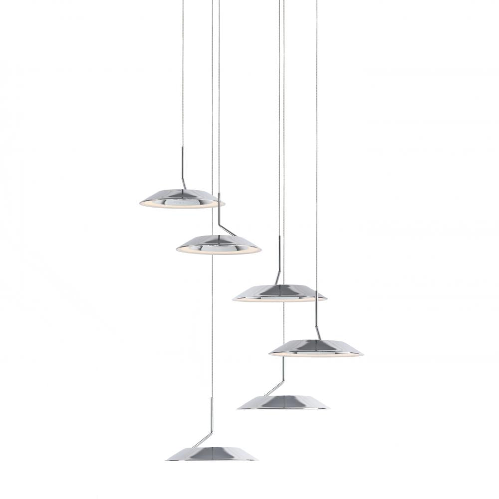 Koncept Inc Royyo Pendant (Circular with 6 pendants), Chrome, Matte White Canopy RYP-C6-SW-CRM Pendants Koncept Inc Chrome  