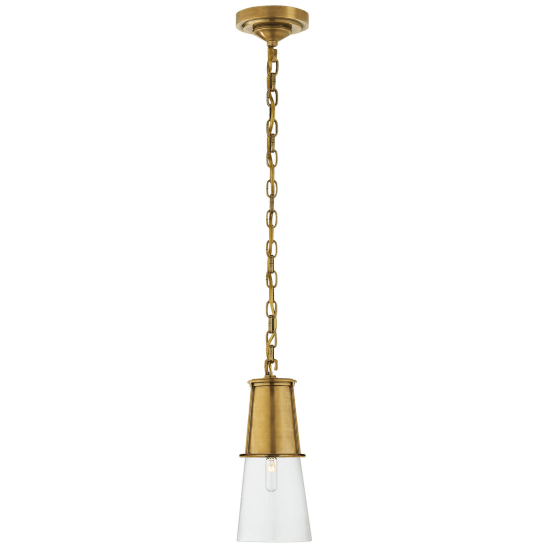 Visual Comfort Robinson Small Pendant Mini-Pendants Visual Comfort & Co. Hand-Rubbed Antique Brass Clear Glass 