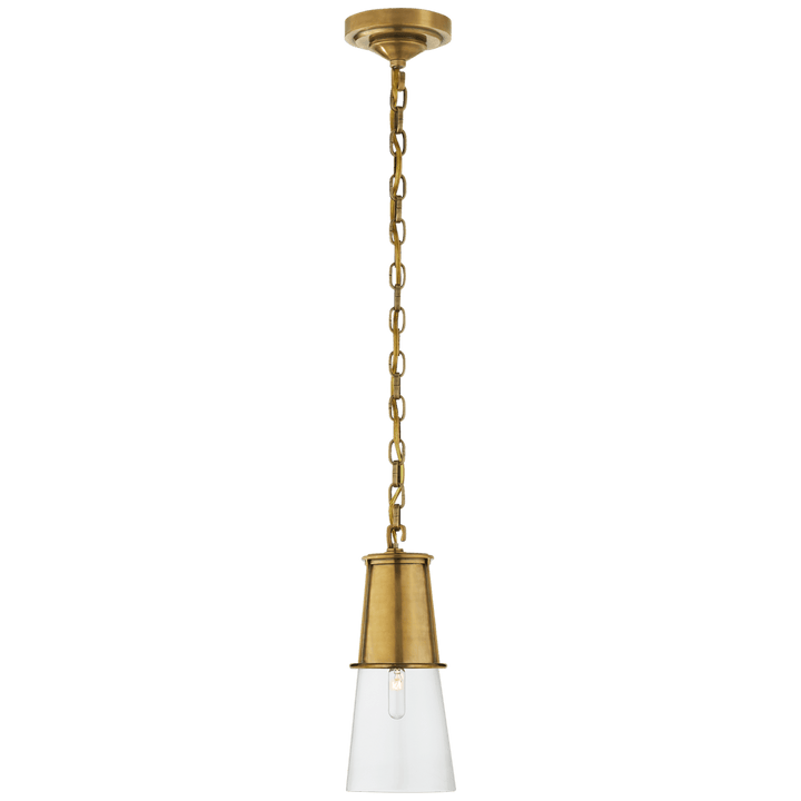 Visual Comfort Robinson Small Pendant Mini-Pendants Visual Comfort & Co. Hand-Rubbed Antique Brass Clear Glass 