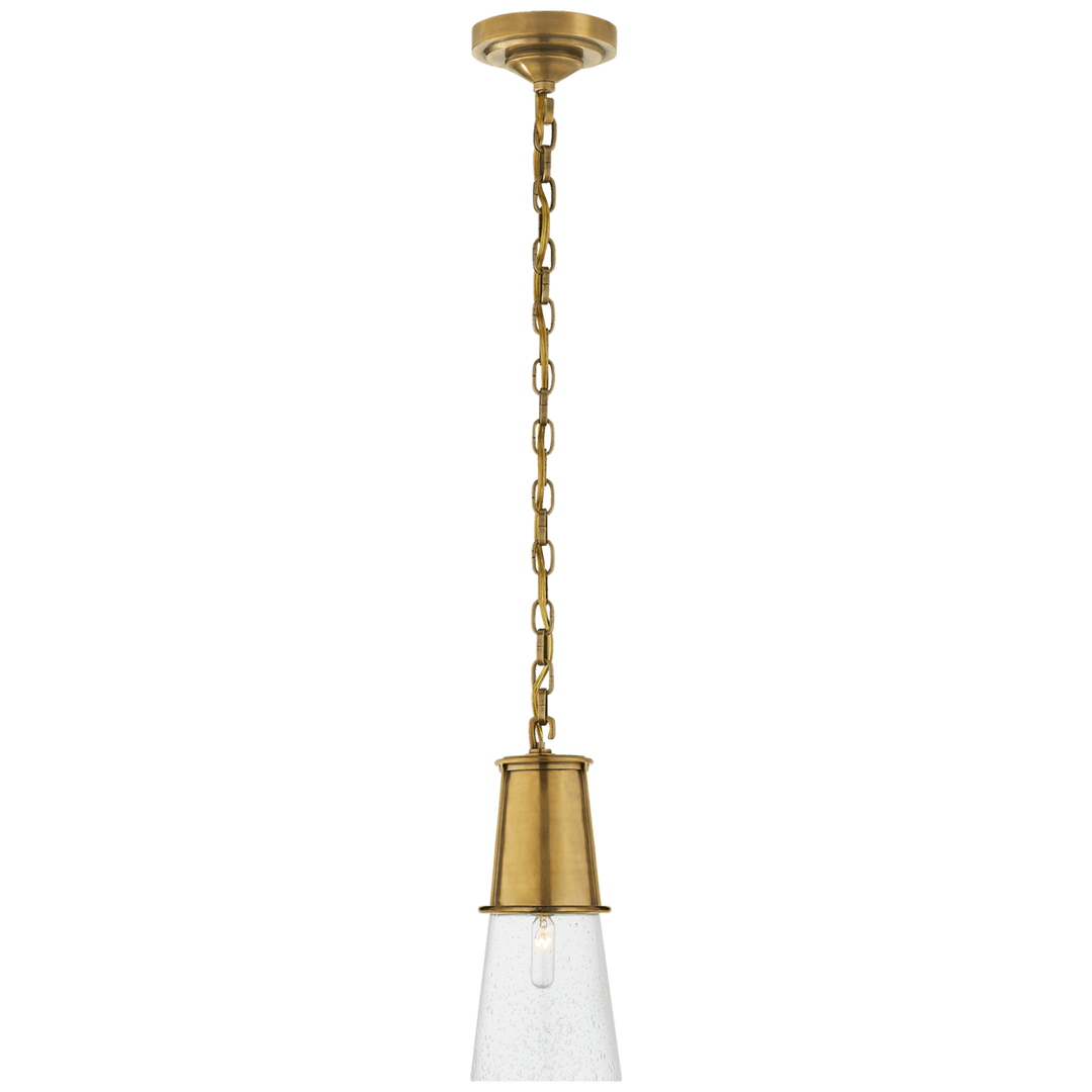 Visual Comfort Robinson Small Pendant Mini-Pendants Visual Comfort & Co. Hand-Rubbed Antique Brass Seeded Glass 