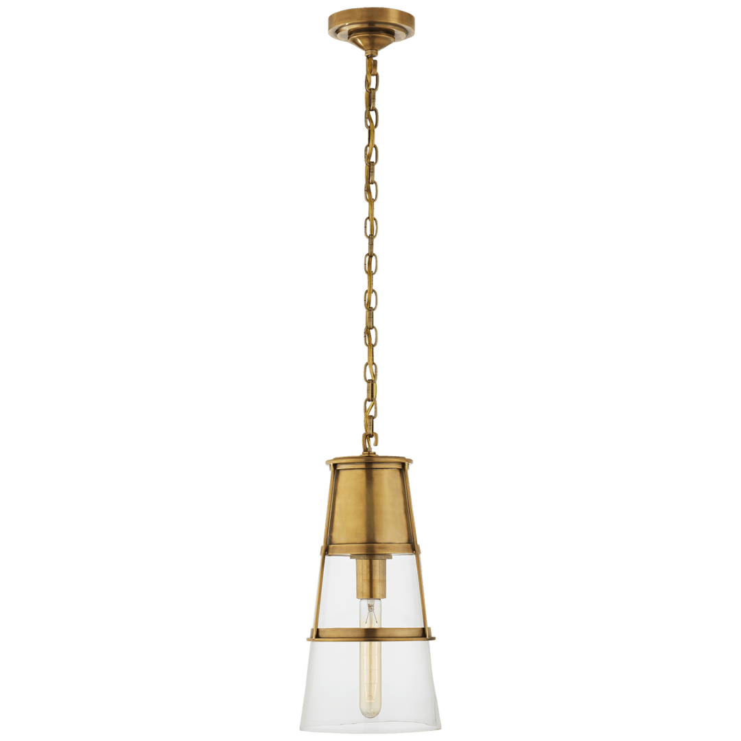 Visual Comfort Robinson Medium Pendant Mini-Pendants Visual Comfort & Co. Hand-Rubbed Antique Brass Clear Glass 