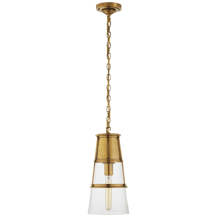 Visual Comfort Robinson Medium Pendant Mini-Pendants Visual Comfort & Co. Hand-Rubbed Antique Brass Clear Glass 