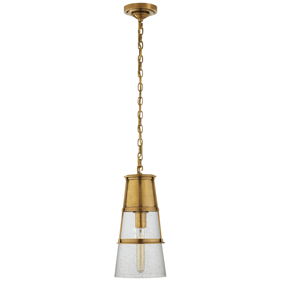 Visual Comfort Robinson Medium Pendant Mini-Pendants Visual Comfort & Co. Hand-Rubbed Antique Brass Seeded Glass 