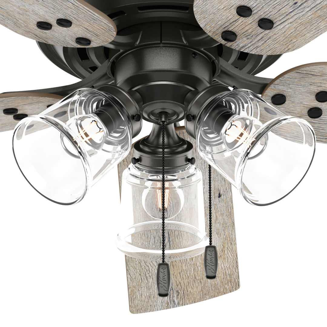 Hunter 52 inch Shady Grove Low Profile Ceiling Fan with LED Light Kit and Pull Chain Indoor Ceiling Fans Hunter Noble Bronze Barnwood / Golden Maple Clear