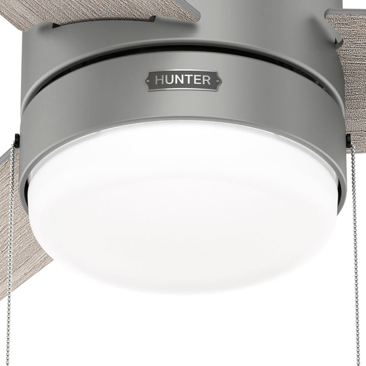 Hunter 52 inch Brunner Low Profile Ceiling Fan with LED Light Kit and Pull Chain Indoor Ceiling Fans Hunter Matte Silver Light Gray Oak / Warm Grey Oak Painted Cased White