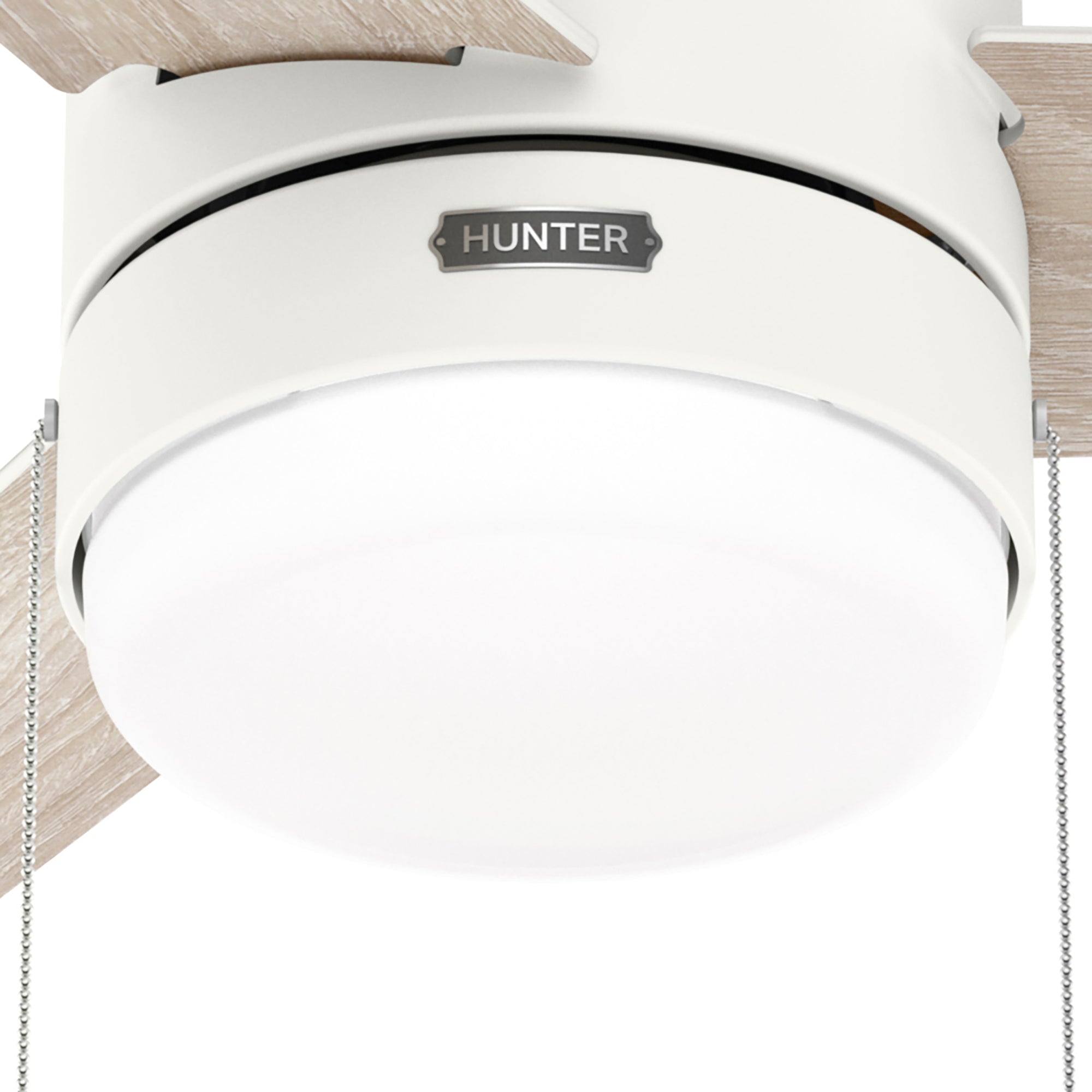 Hunter 52 inch Brunner Low Profile Ceiling Fan with LED Light Kit and Pull Chain Ceiling Fan Hunter Matte White Light Oak / Fresh White Painted Cased White