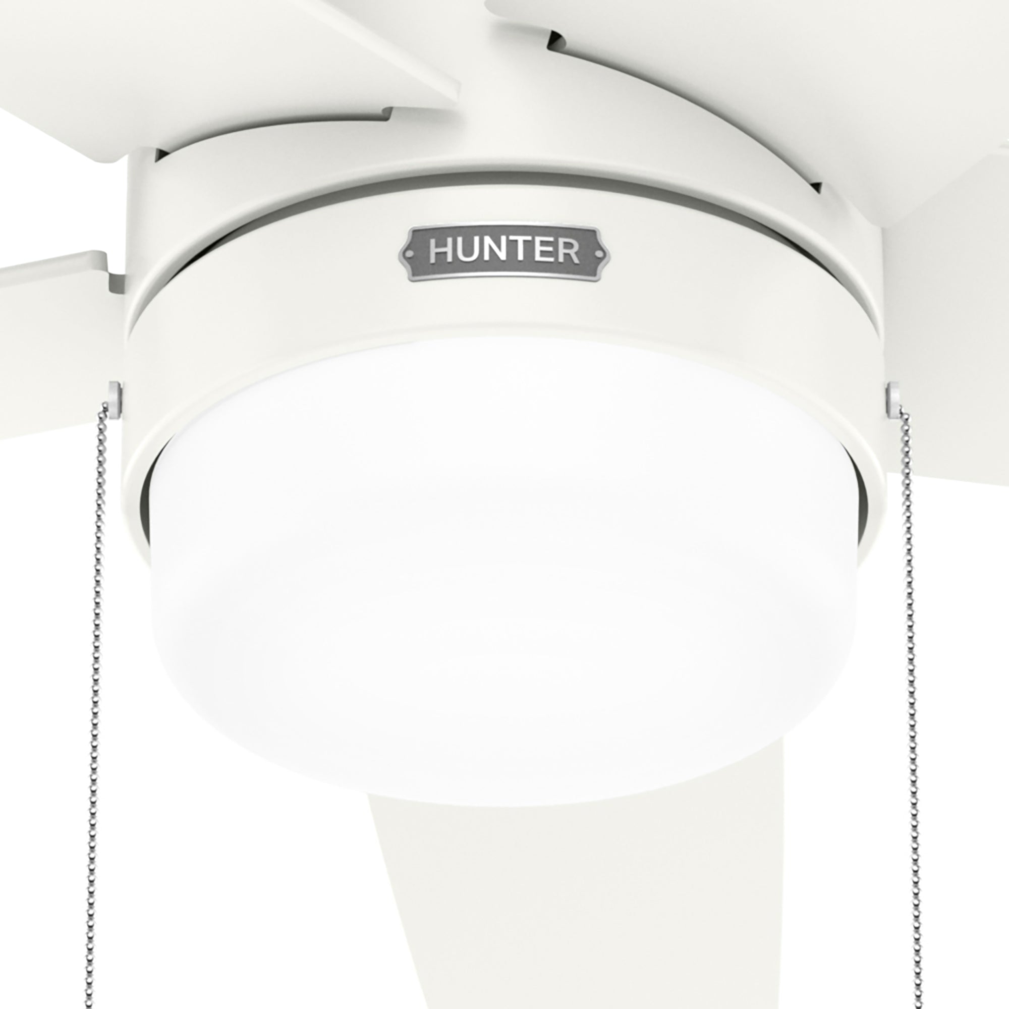 Hunter 44 inch Bardot Ceiling Fan with LED Light Kit and Pull Chain Ceiling Fan Hunter Fresh White Fresh White / Light Oak White Lens