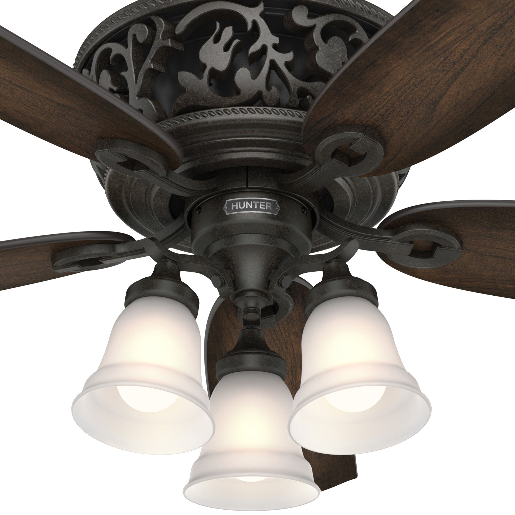 Hunter 54 inch Promenade Ceiling Fan with LED Light Kit and Handheld Remote Ceiling Fan Hunter Brittany Bronze Burnished Cherry / Cherry Painted Cased White